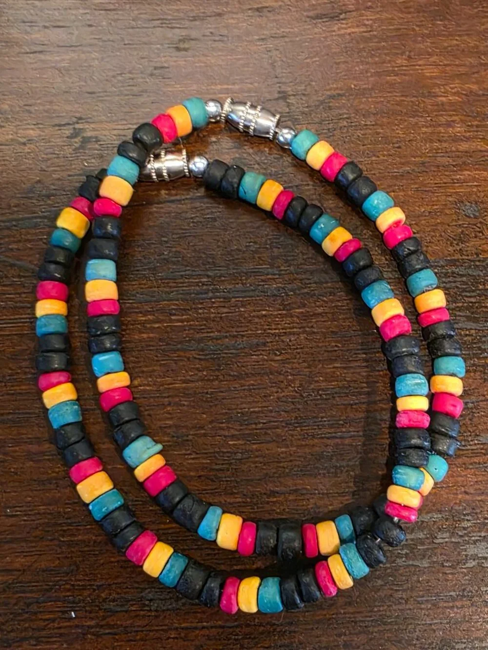Rasta Reggae Wood Bead Bracelet Vibrant Colorful Tribal Summer Beach Style  x 2